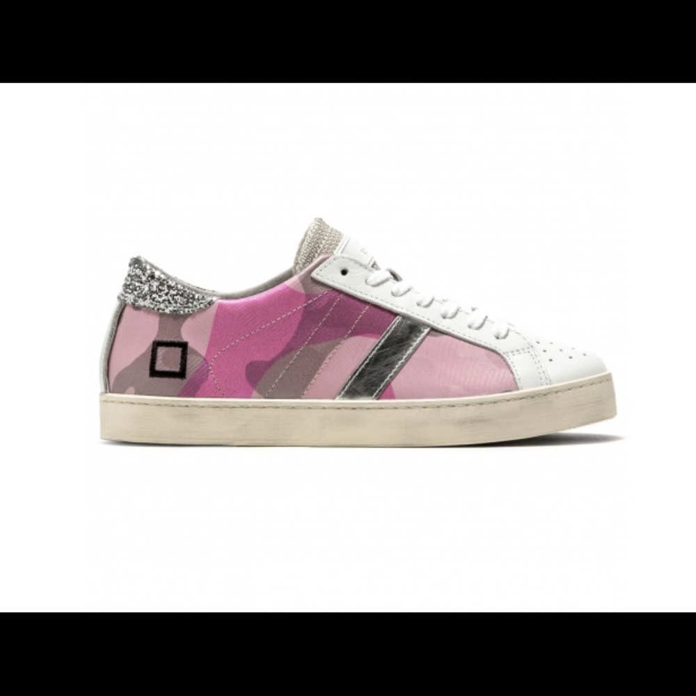 D.A.T.E. Low Pink Camo Sneakers Silver Glitter